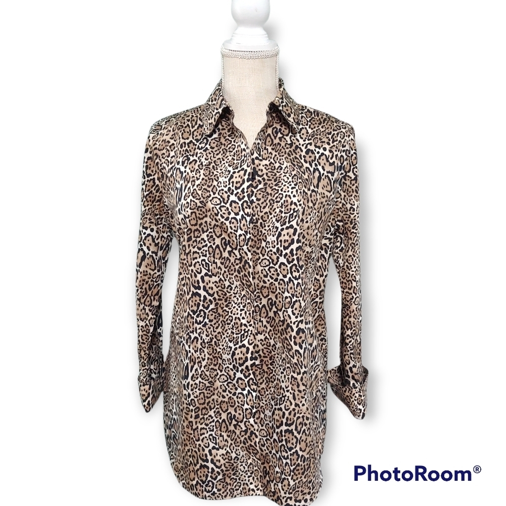 Chico's size 0 black,brown,cream animal print quarter sleeve blouse